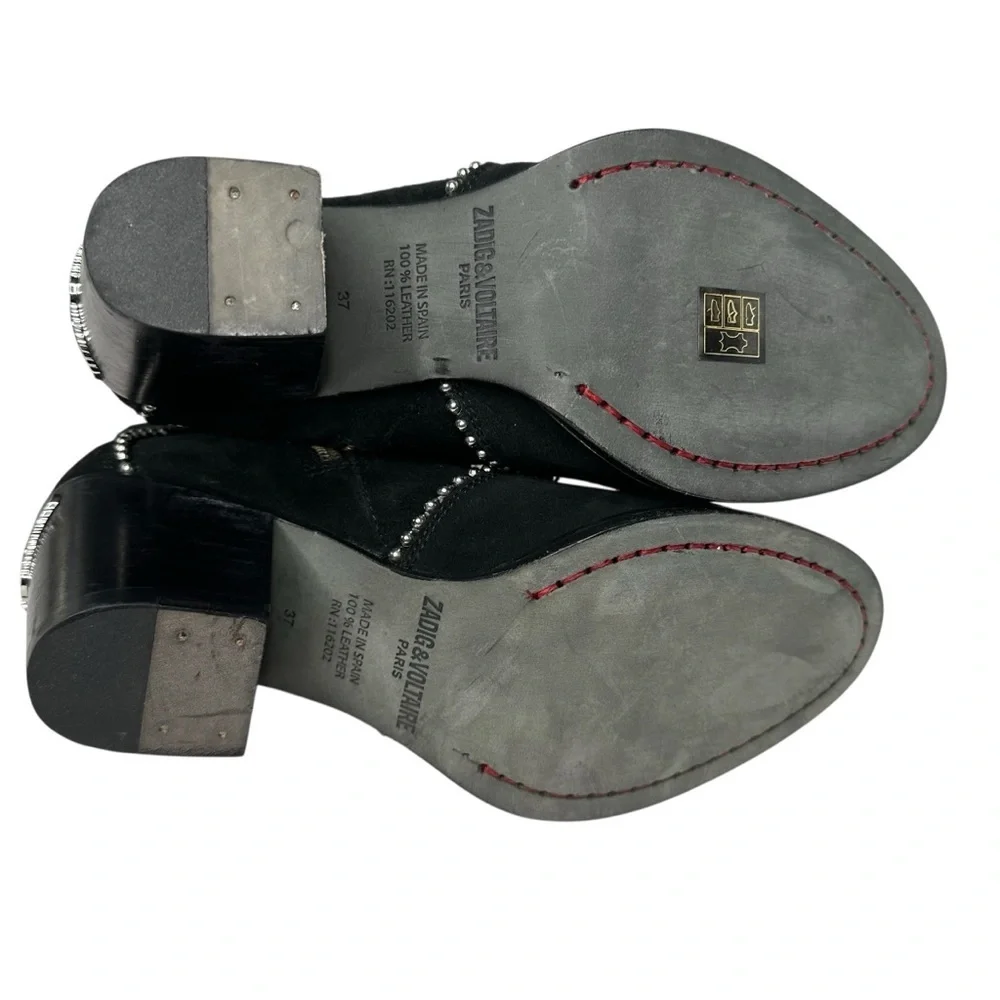 Zadig & Voltaire Molly Black Suede Stud Piping Bootie EU 37/US 6